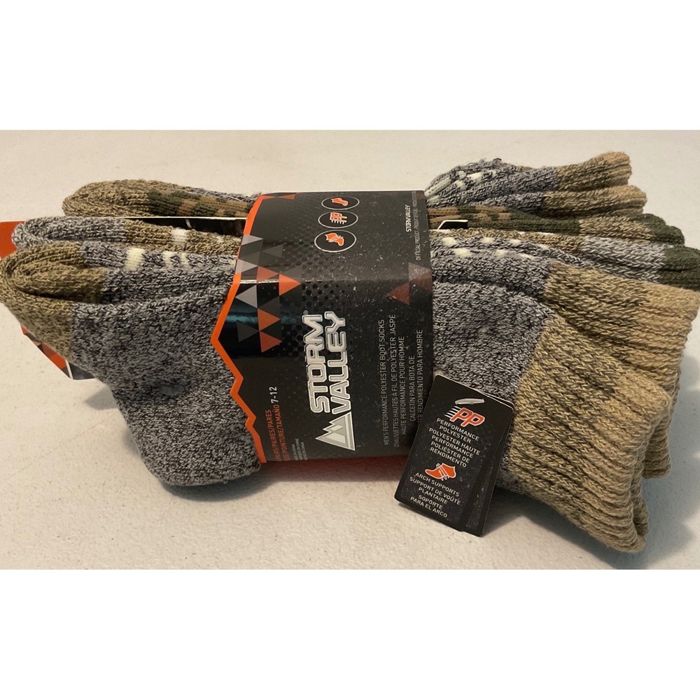 Storm Valley Mens 4 Pair Performance Polyester Boot Socks Marled Crew Size 7-12